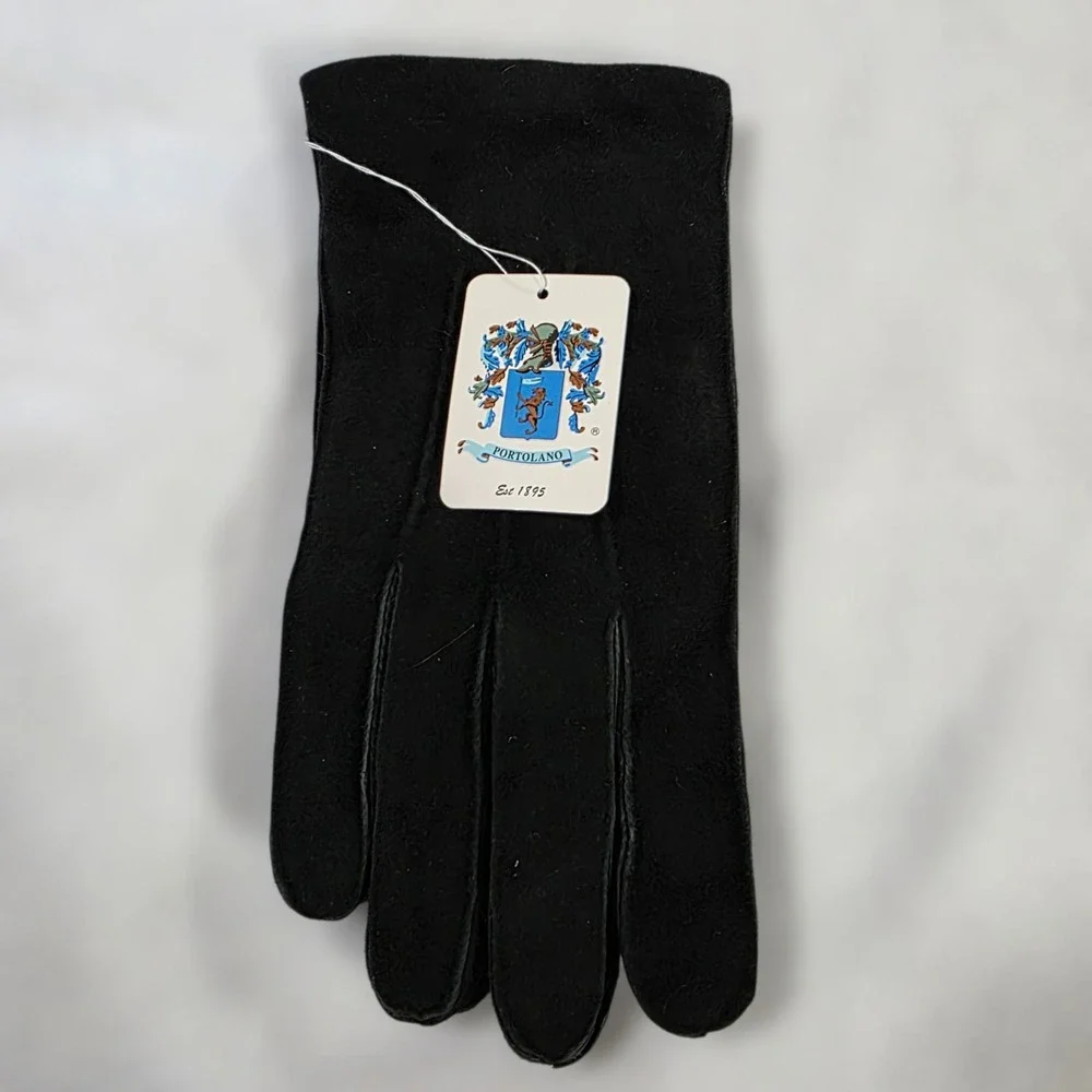 NWT Portolano Goatskin Leather & Lambs Wool‎ Gloves Womens Black Large Lined